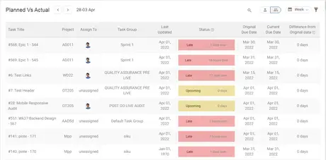 Plan Vs Actual Report